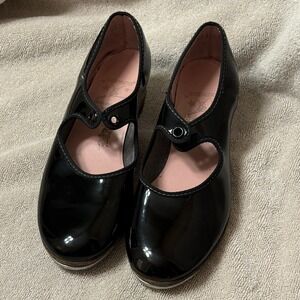 Capezio Tele Tone Tap Dance‎ Shoes Black Patent Leather Kids Dancing Taps Sz 1N